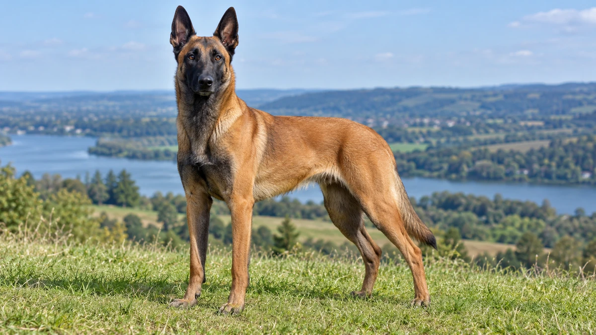 Belçika Kurdu köpek — klasik fawn + siyah maske renk