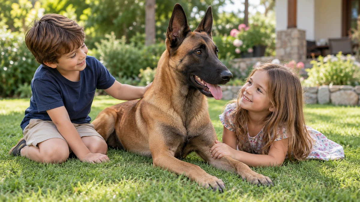Belçika Kurdu köpek — çocuklarla oyun