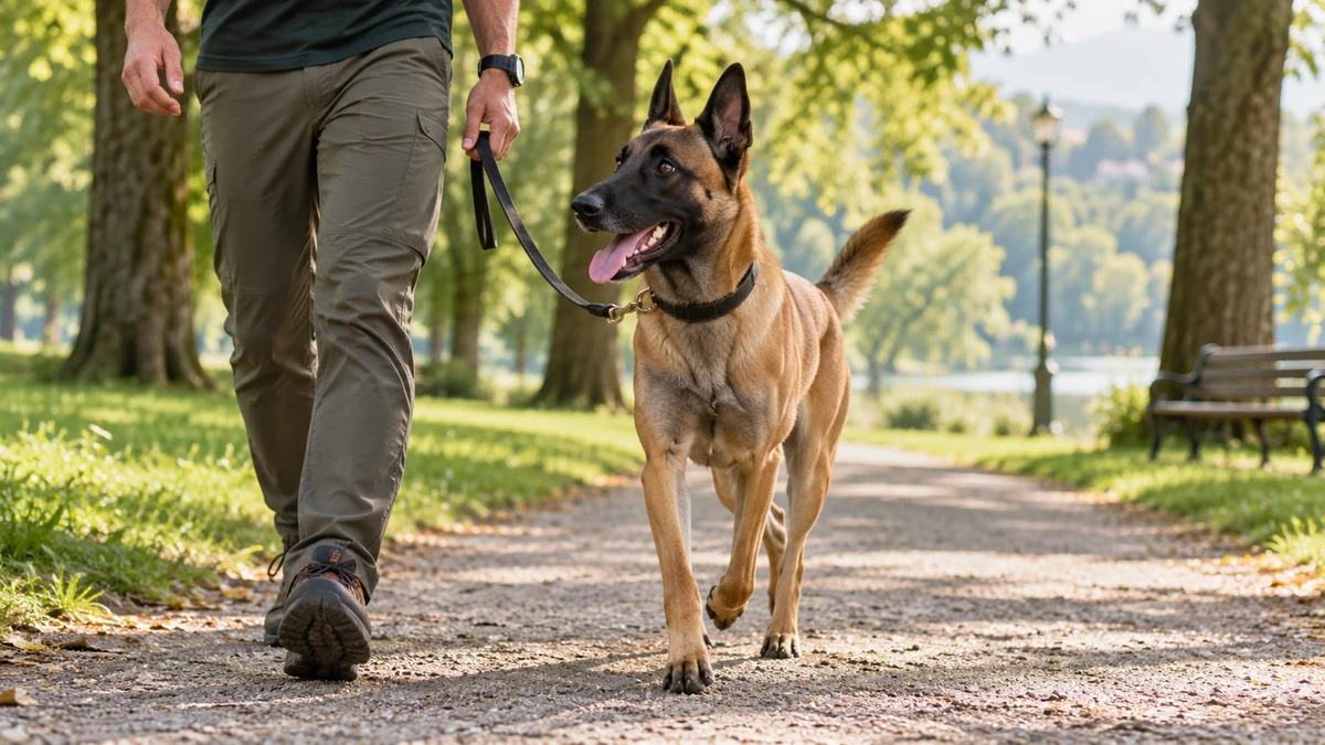 Belçika Kurdu köpek — parkta yürüyüş ve egzersiz
